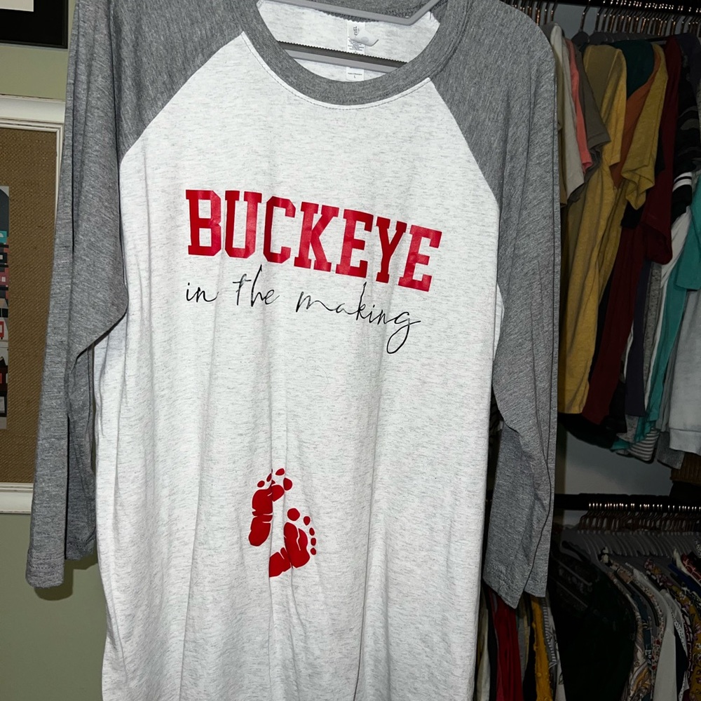 Buckeye in the making, for pregnant mom of buckeye fan! Large, 3/4 sleeve tee